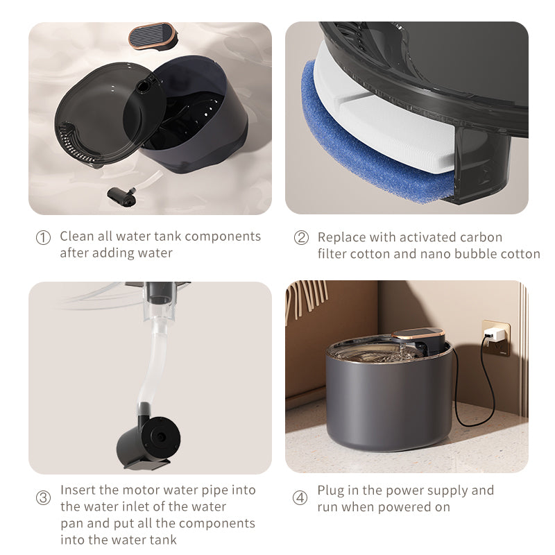Automatic Pet Cat Water Fountain Mute Water Feeder Bowl USB Charge